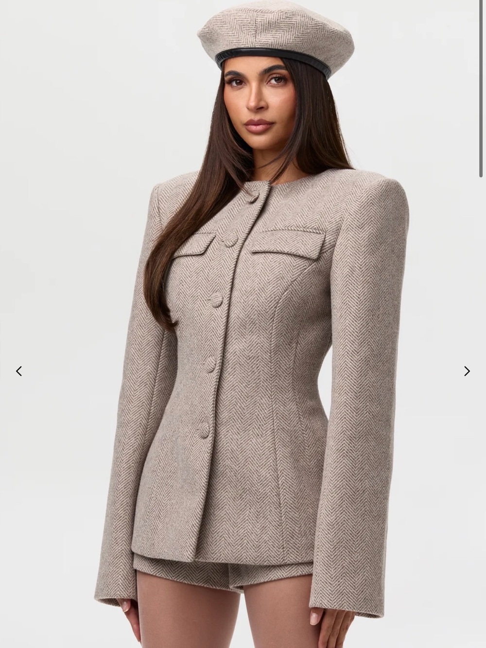 naked wardrobe Beige Herringbone Tailored Blazer Set